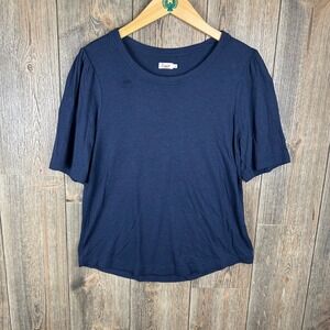 Faherty Cloud Puff Sleeve Tee Navy Blue Women's Size Large
